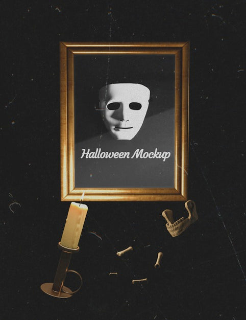 Free Horror White Mask In A Frame With Surrounding Bones Psd