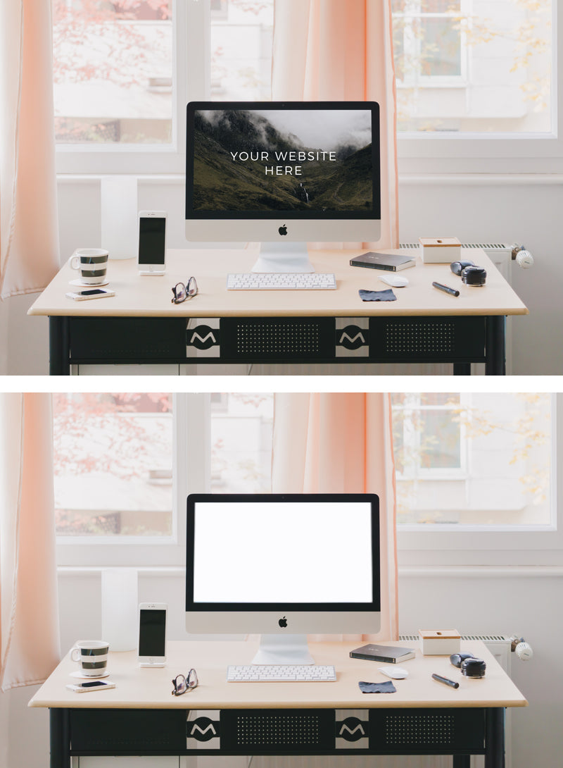 Free iMac Home Office Table (Psd Mockup)