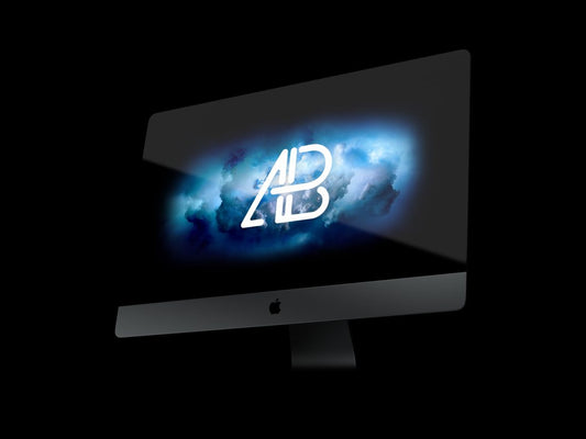 Free iMac Pro in Black Background PSD Mockup