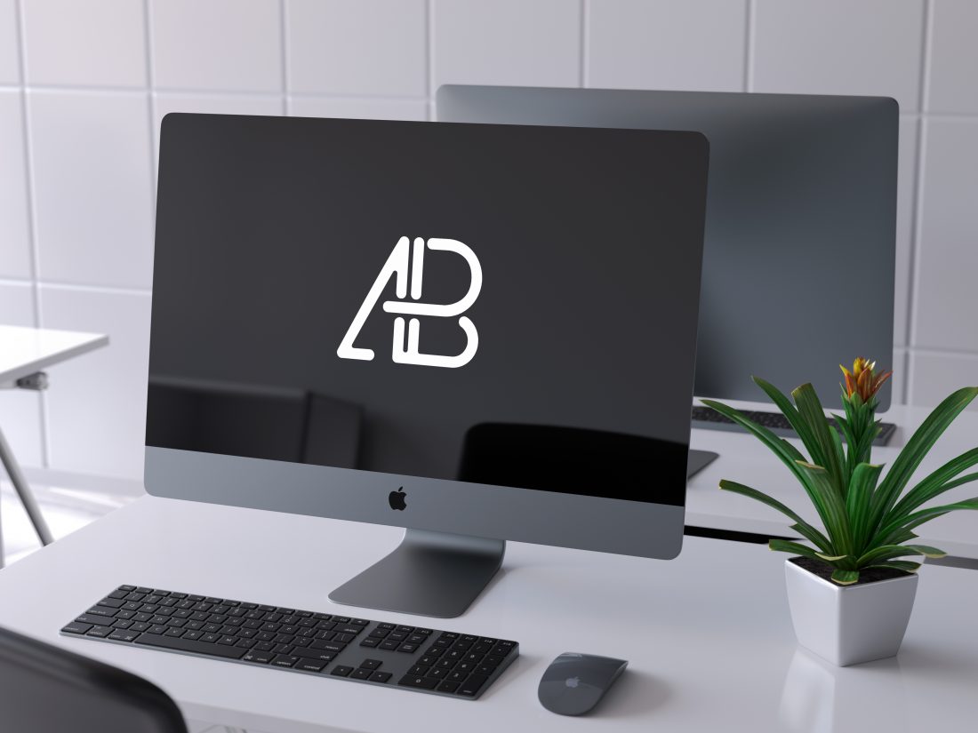 Free iMac Pro in Startup Business Office PSD Mockup