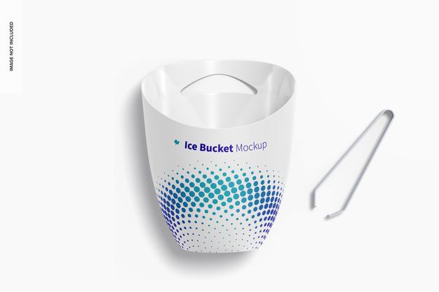 Free Ice Bucket And Tweezer Mockup Top View Psd