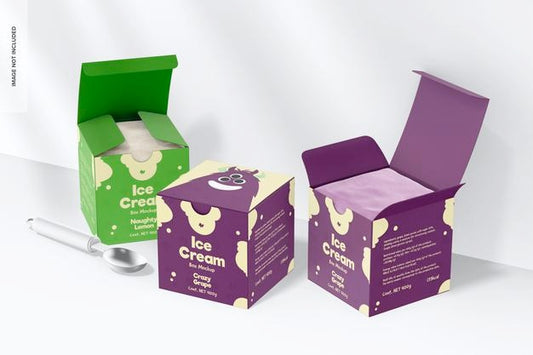 Free Ice Cream Boxes Mockup, Side View Psd