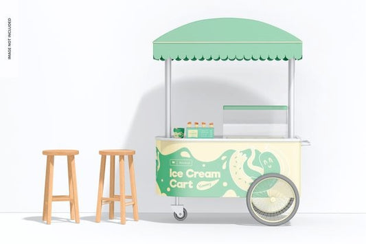 Free Ice Cream Cart Mockup, With Stools Psd