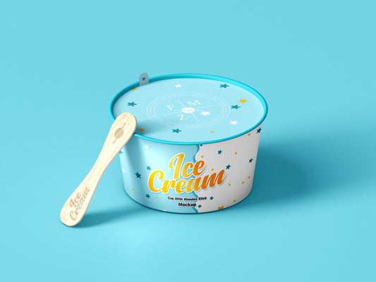 Free Ice Cream Cup With Wooden Stick Mockup