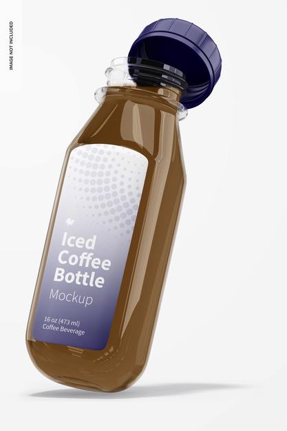 Free Iced Coffee Glass Bottle Mockup, Leaned Psd