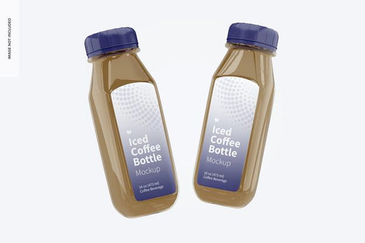 Free Iced Coffee Glass Bottles Mockup, Floating Psd