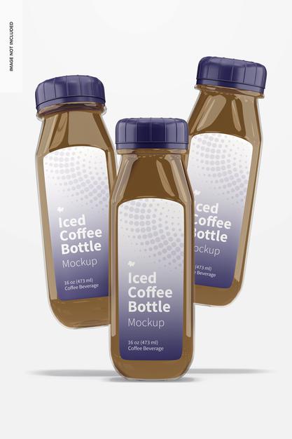 Free Iced Coffee Glass Bottles Mockup Psd