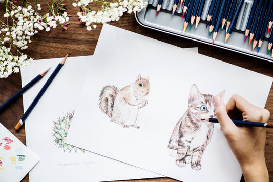 Free Illustrationist Coloring Adorable Animals Workspace Concept Psd
