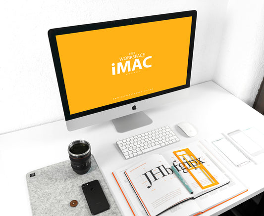 Free Imac On Designer Workspace Mockup