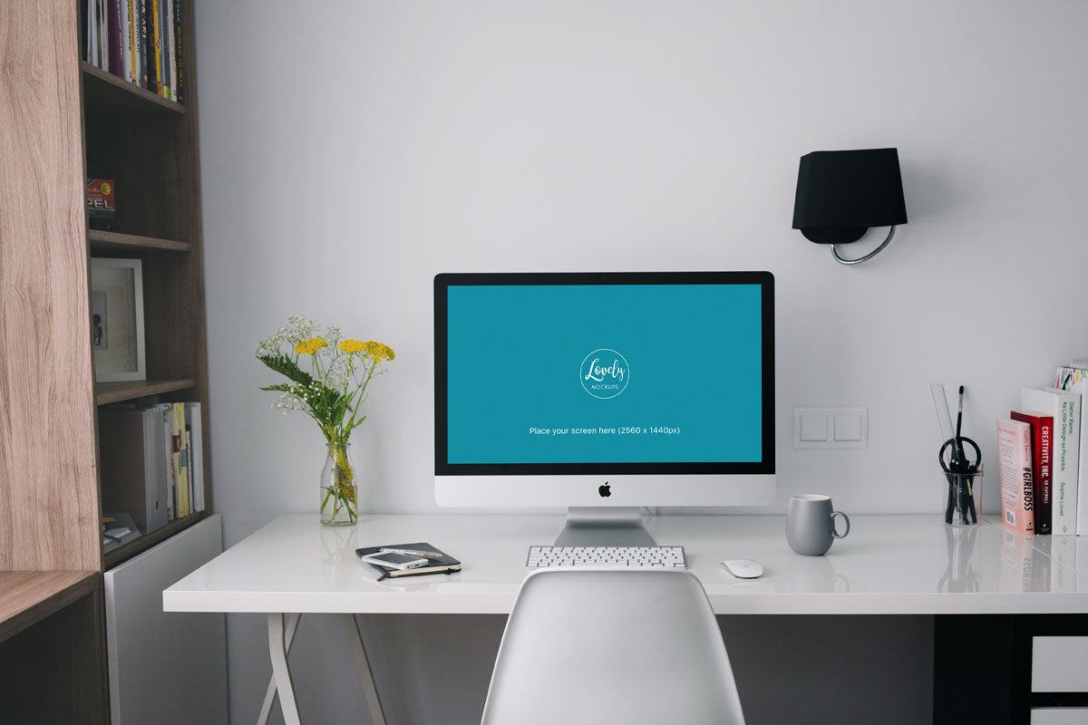 Free Clean iMac Mockup On A White Table