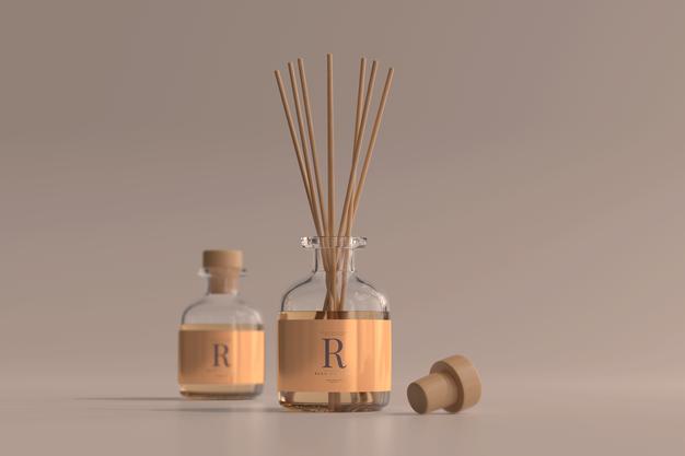 Free Incense Air Freshener Reed Diffuser Glass Bottle Mockup Psd