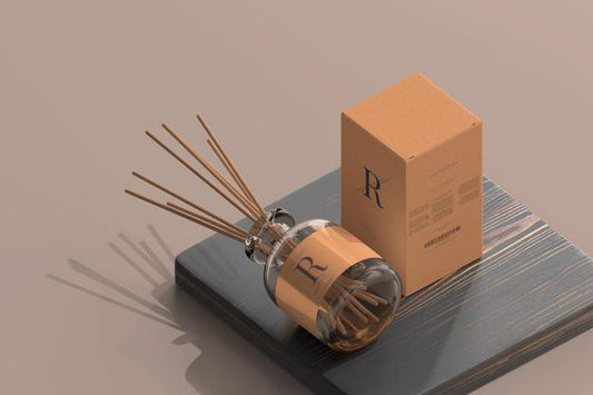 Free Incense Air Freshener Reed Diffuser Glass Bottle With Box Mockup Psd