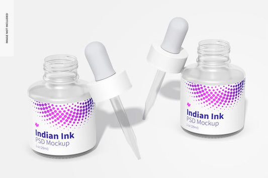 Free Indian Ink Bottles Mockup, Opened Psd