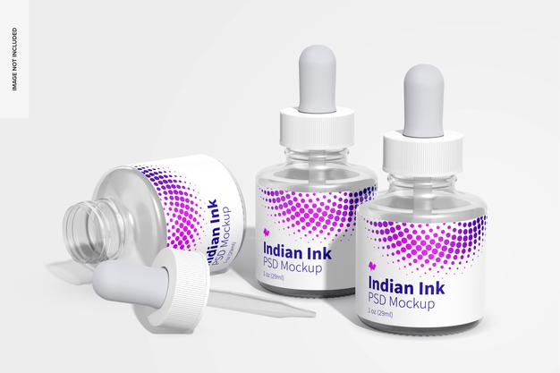 Free Indian Ink Bottles Mockup Psd