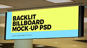 Free Indoor Advertising Backlit Basement Billboard Mockup Psd