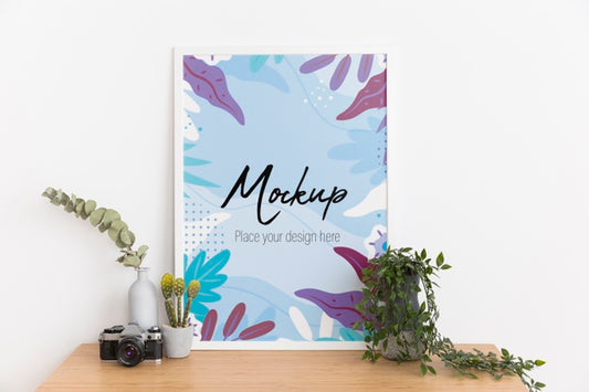 Free Indoors Arrangement With Mock-Up Frame And Plant Psd