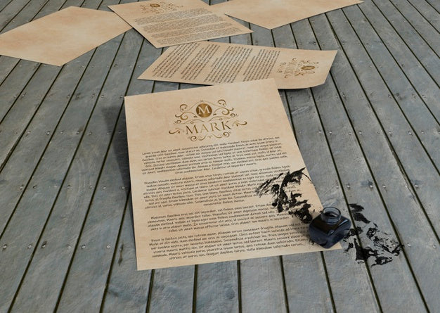 Free Ink And Contract Mock-Up Paper On Wooden Background Psd