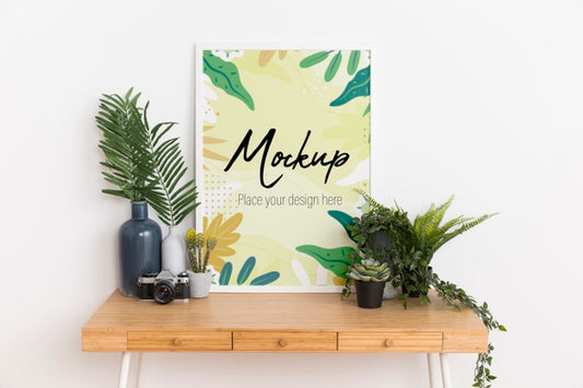Free Inside Arrangement With Mock-Up Frame And Plant Psd