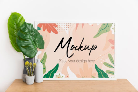 Free Inside Composition With Mock-Up Frame And Plant Psd