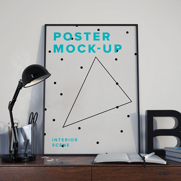 Free Poster MockUp PSD on Office Table