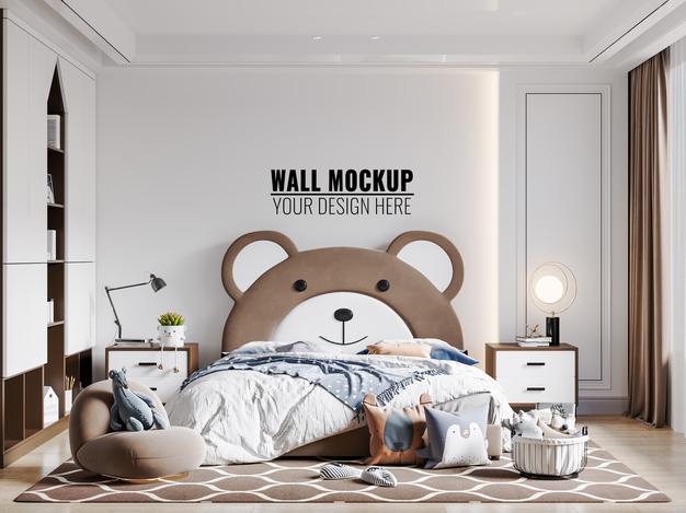 Free Interior Kids Room Wallpaper Background Mockup Psd