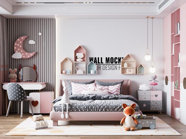 Free Interior Kids Room Wallpaper Mockup Psd