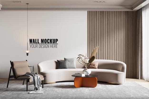 Free Interior Living Room Wall Mockup Psd