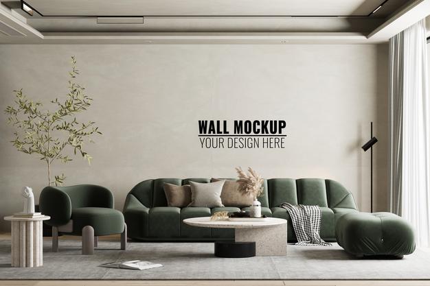 Free Interior Living Room Wall Mockup Psd