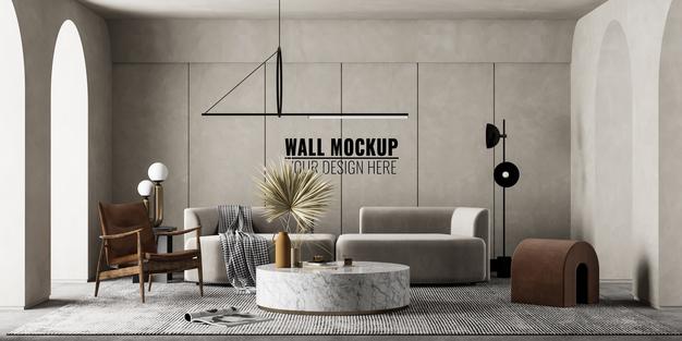 Free Interior Living Room Wall Mockup Psd