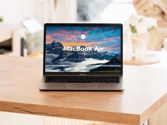 Free Interior Macbook Air On Table Mockup