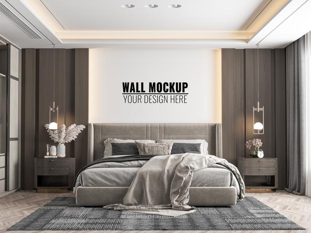 Free Interior Modern Bedroom Wall Mockup Psd