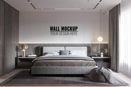 Free Interior Modern Bedroom Wall Mockup Psd