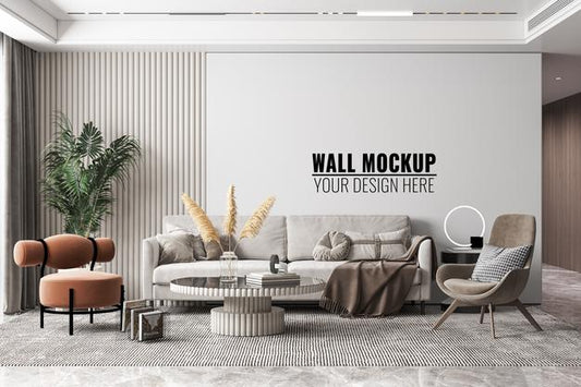 Free Interior Modern Living Room Wall Mockup Psd
