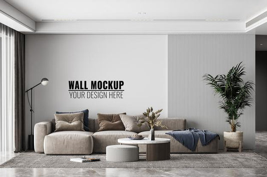 Free Interior Modern Living Room Wall Mockup Psd
