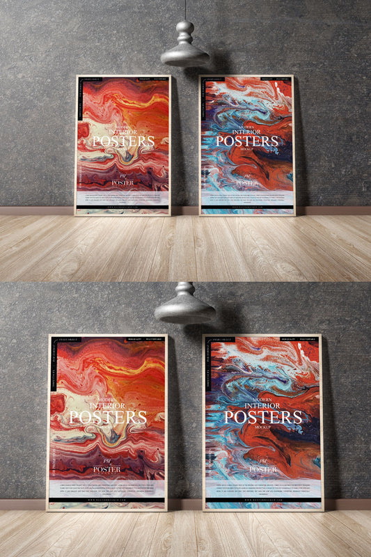 Free Interior Posters Placing On Wooden Floor Mockup