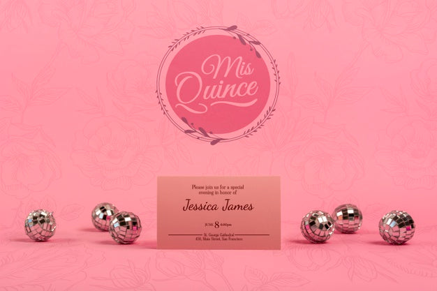Free Invitation For Girl 15Th Birthday And Silver Balls Psd