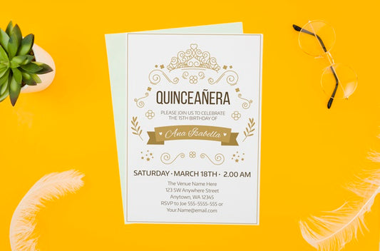 Free Invitation Mock-Up On Yellow Background Psd