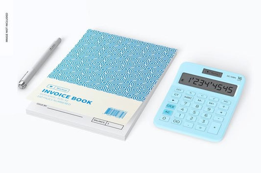 Free Invoice Book With Calculator Mockup Psd