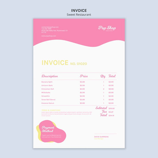 Free Invoice For Pop Candy Shop Design Psd