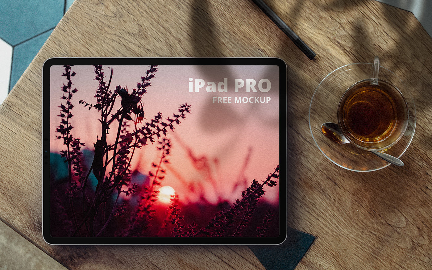 Free Ipad Pro In Desk Mockup   CreativeBooster