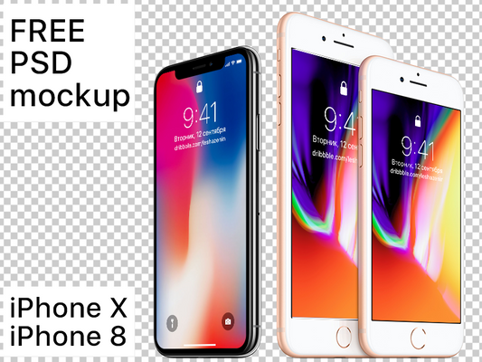 Free iPhone 8 and iPhone X PSD Mockup