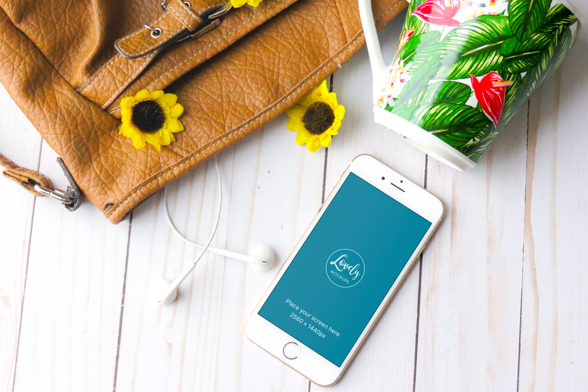 Free White iPhone 8 Mockup With Sunflowers