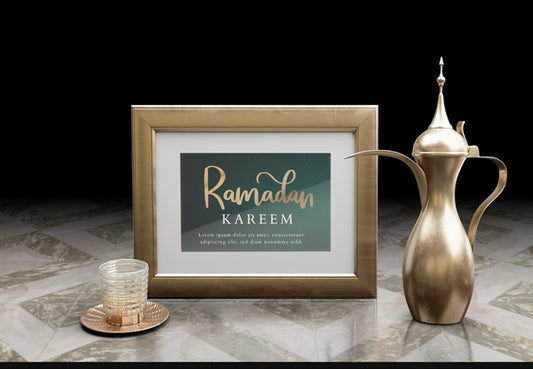 Free Islamic New Year Arrangement With Golden Teapot On Marble Table Psd