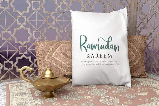 Free Islamic New Year Arrangement With Pillow And Golden Lamp Psd