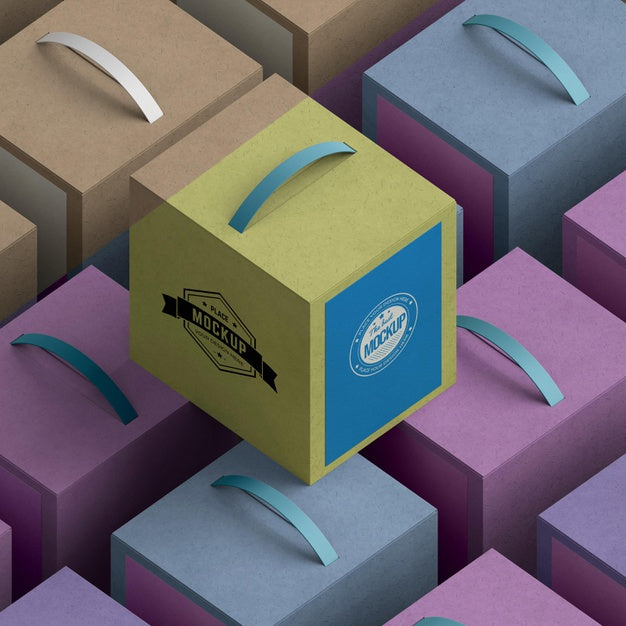 Free Isometric Design Cardboard Boxes Arrangement Psd