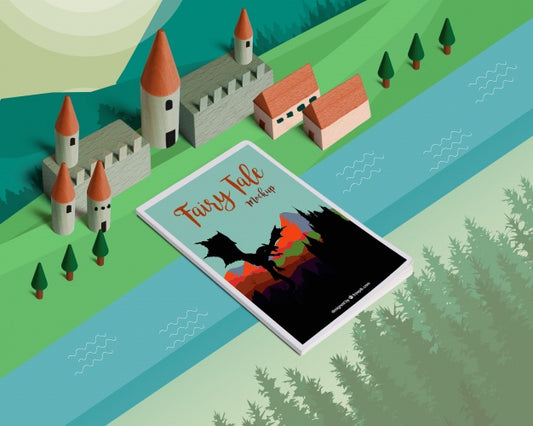 Free Isometric Fairy Tale Mockup With Cover Psd