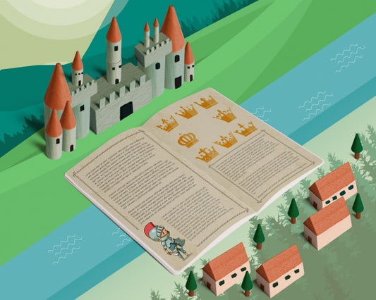 Free Isometric Fairy Tale Mockup With Open Brochure Psd
