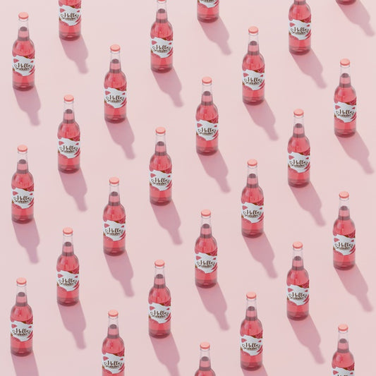 Free Isometric Fruit Soda Bottles With Pink Background Psd