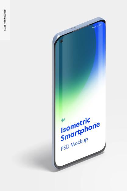 Free Isometric Smartphone Mockup, Portrait Right View Psd