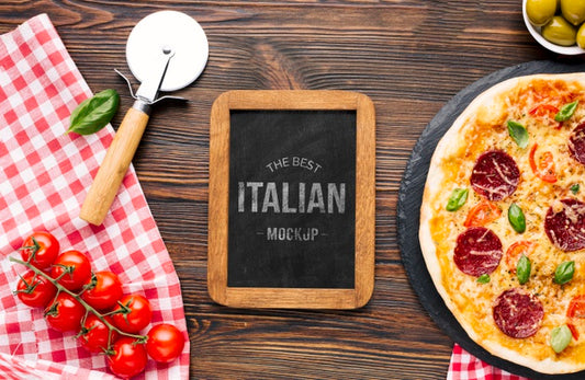 Free Italian Food Mock-Up With Pizza And Tomatoes Psd